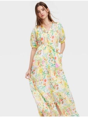 Roller Rabbit Pastel Floral & Green Print Maxi Dress SIZE XS NEW